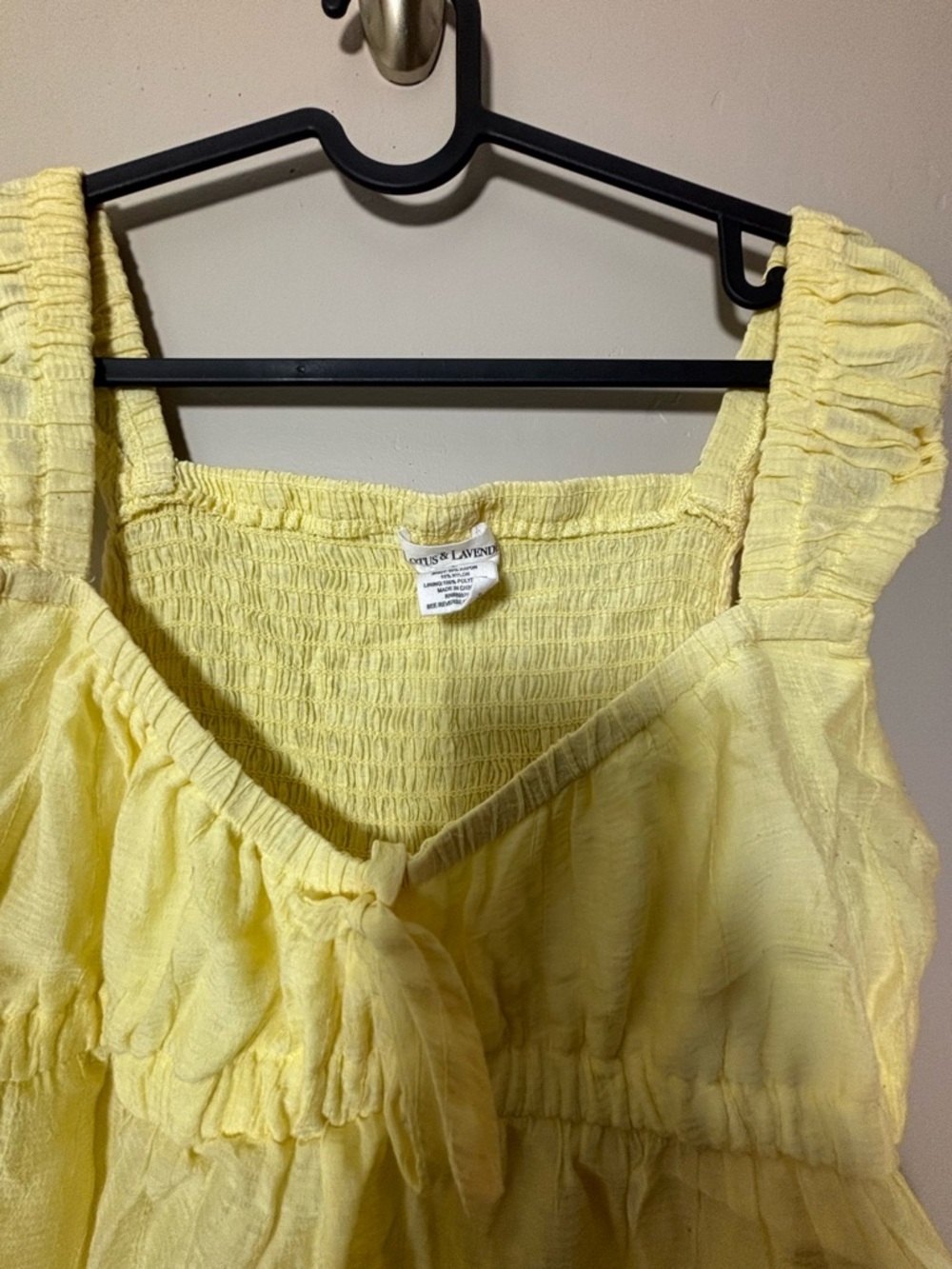 Light Yellow Smocked Ruffle-Strap Tank Top - Picture 2 of 3